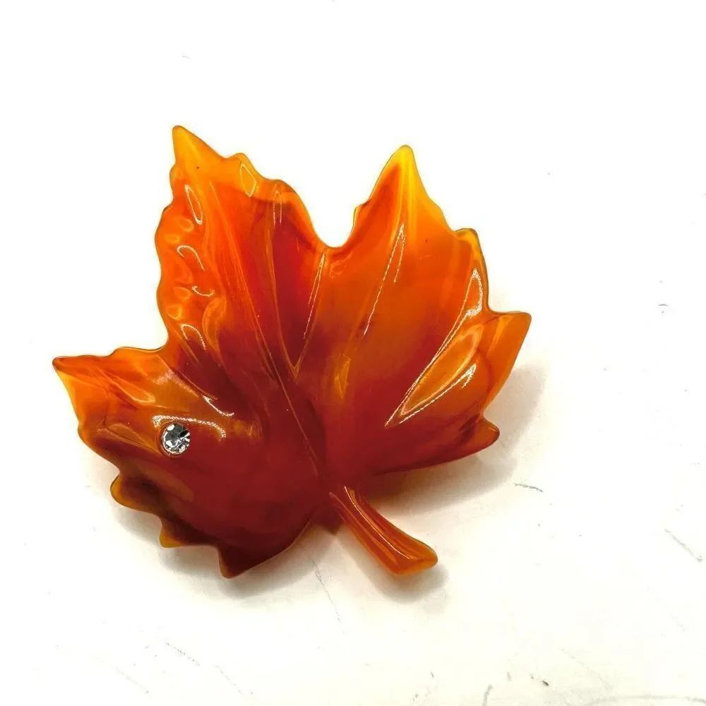 Avon vintage Dew Touch orange maple leaf brooch